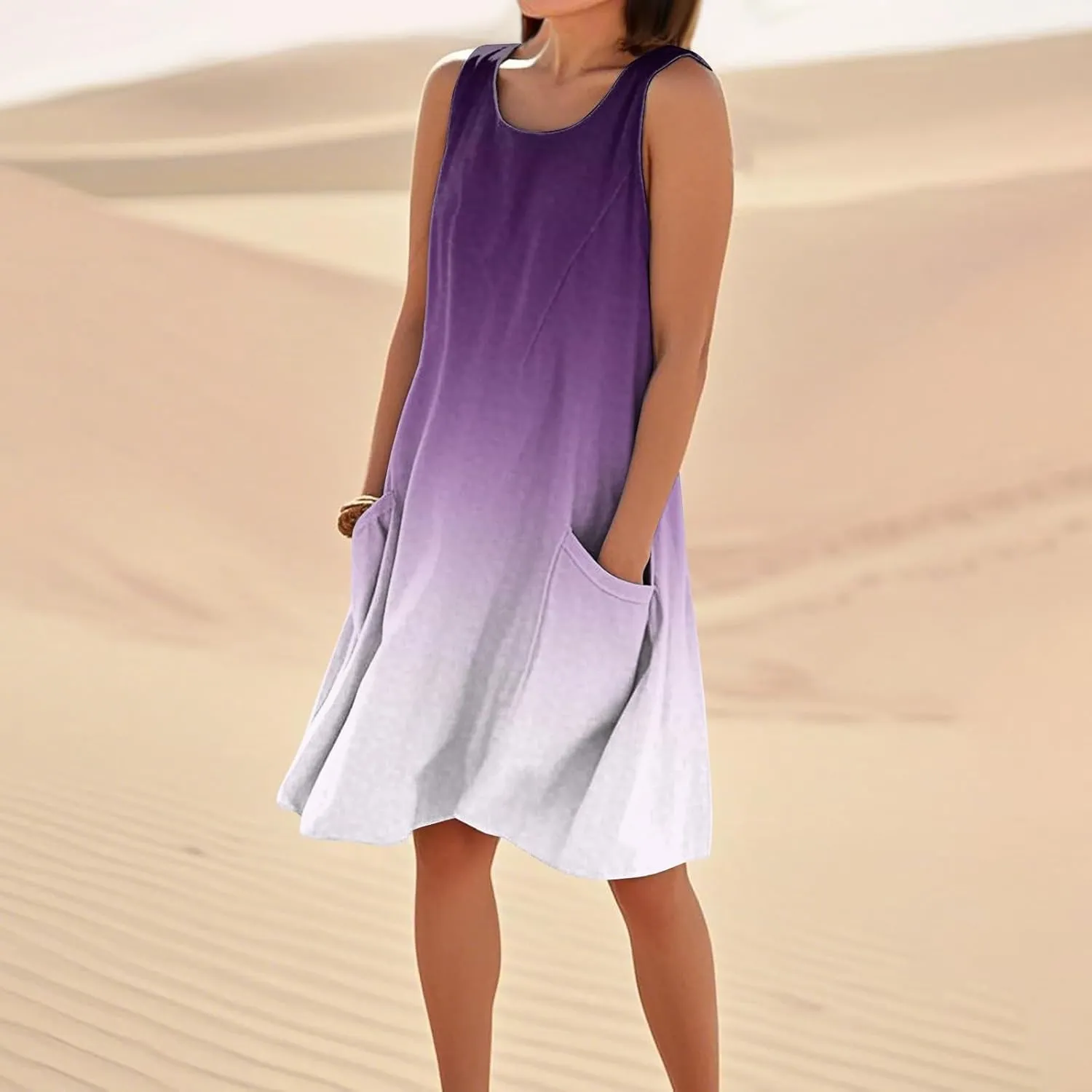 Vacation Dresses for Women 2025 Beach Summer Sleeveless Linen Midi Dress Flowy Plus Size Boho Sun Dresses with Pocket
