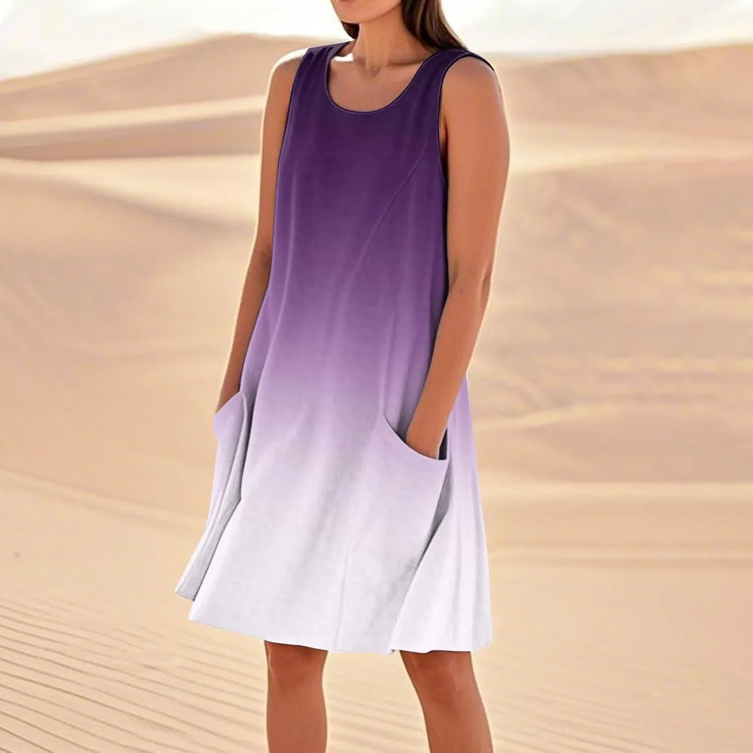 Vacation Dresses for Women 2025 Beach Summer Sleeveless Linen Midi Dress Flowy Plus Size Boho Sun Dresses with Pocket