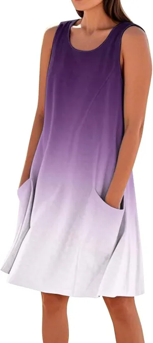 Vacation Dresses for Women 2025 Beach Summer Sleeveless Linen Midi Dress Flowy Plus Size Boho Sun Dresses with Pocket