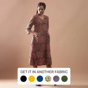 Warm Block Printed Muddy Red Cotton Midi Dress