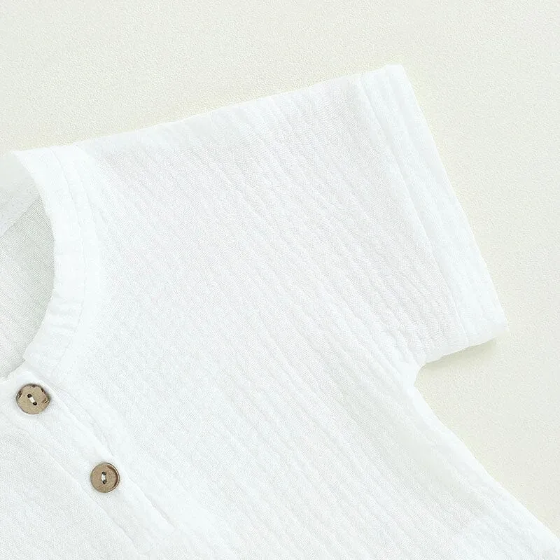 White Linen Striped Toddler Set