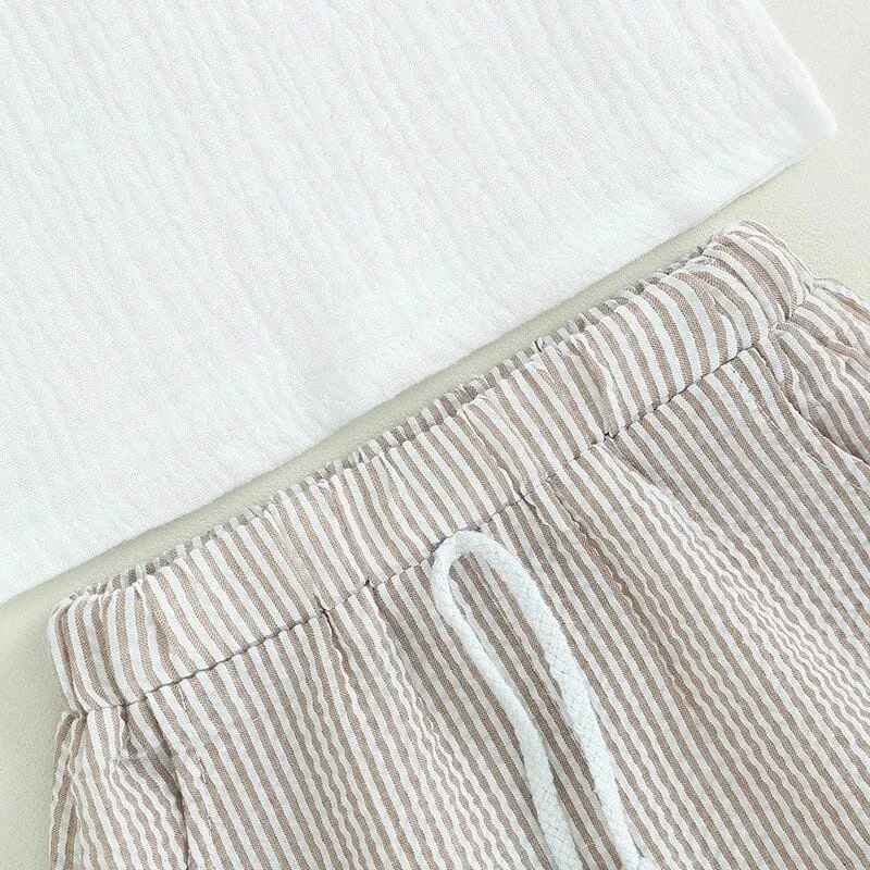 White Linen Striped Toddler Set