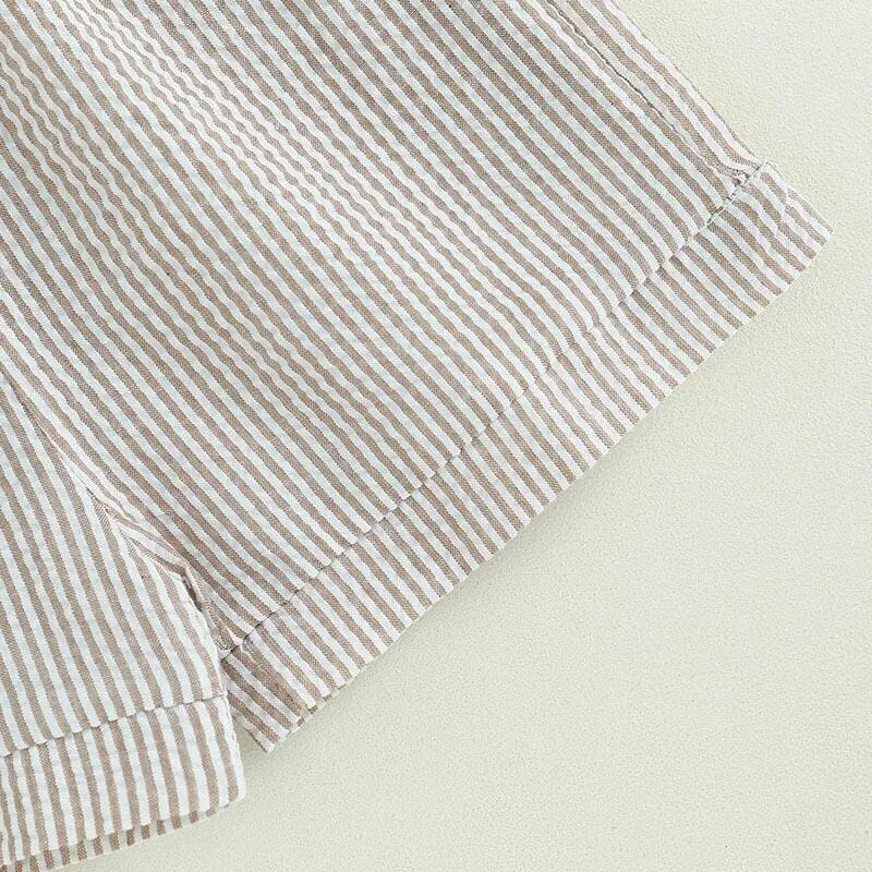 White Linen Striped Toddler Set