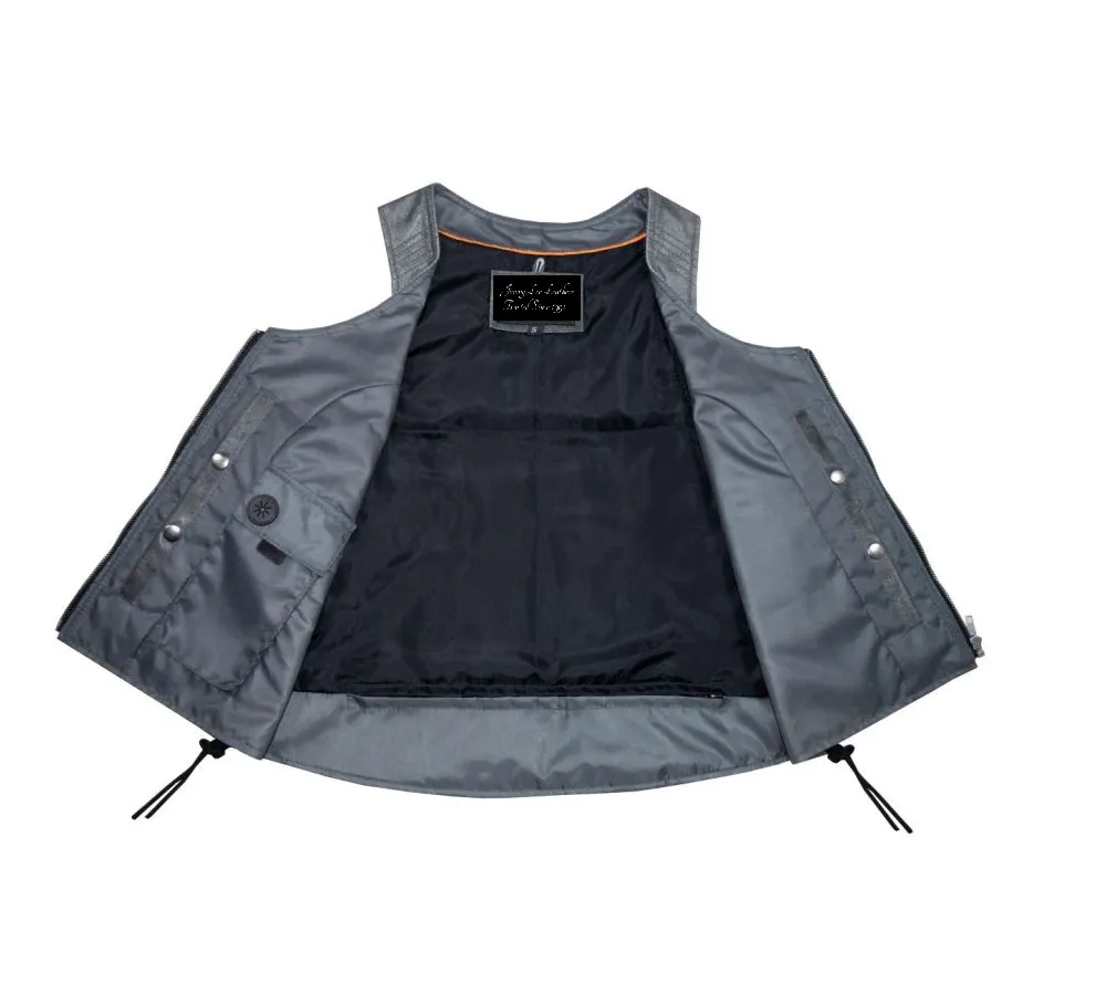 Women Grey Zipper Front Vest Side Laces, CCW Premium Cowhide