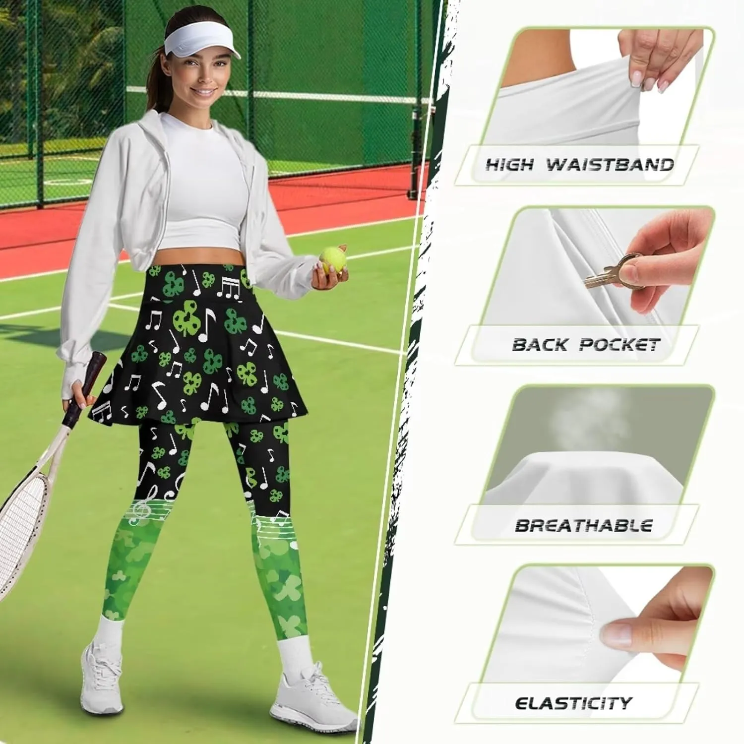 Women Skirted Legging Tummy Control Tennis Golf Skirts High Waisted Women Skirt Pant Wear with Pocket