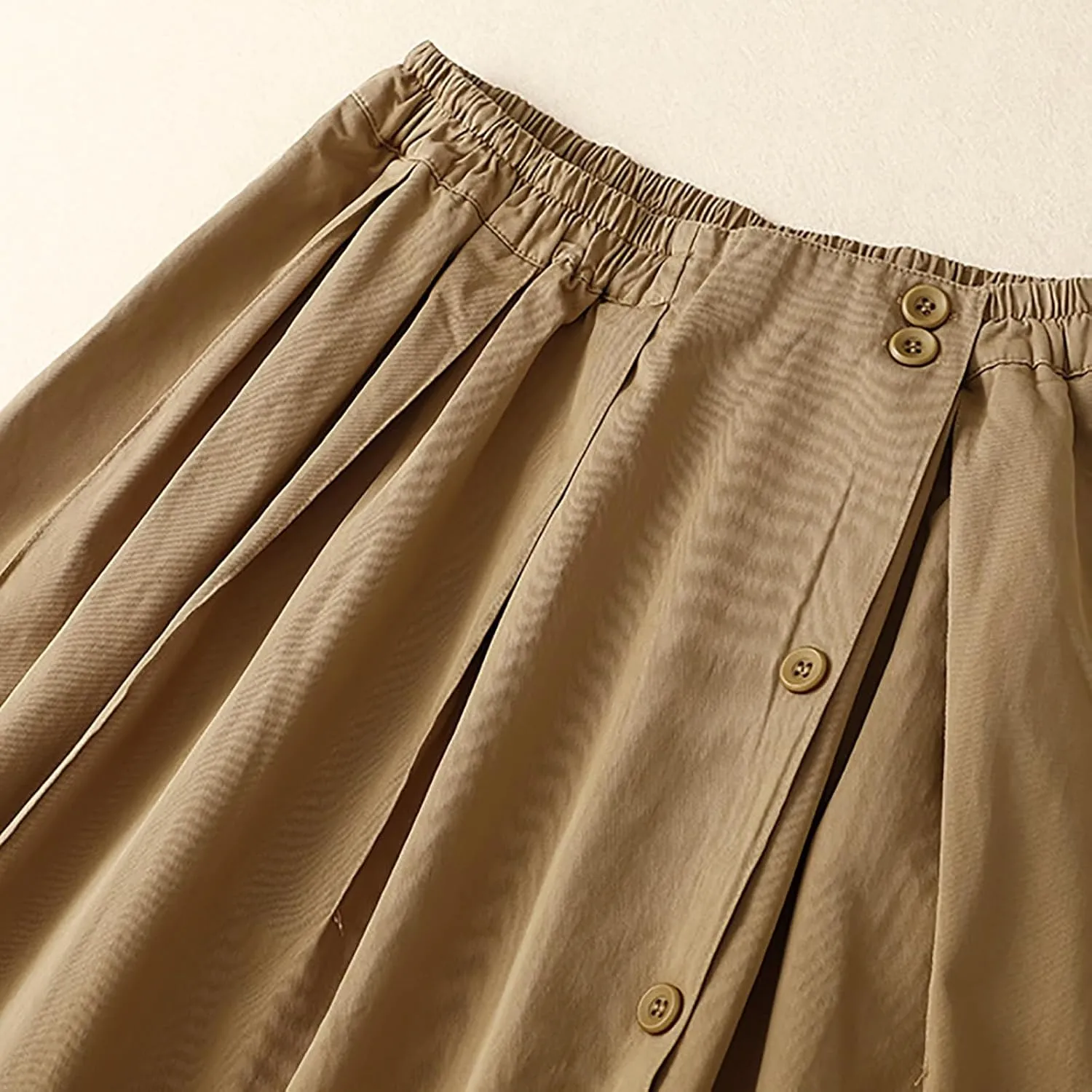 Women's 2024 Summer Fashion Elastic High Waist Midi Skirt Casual Vintage A-Line Pleated Split Button Skirts with Pockets