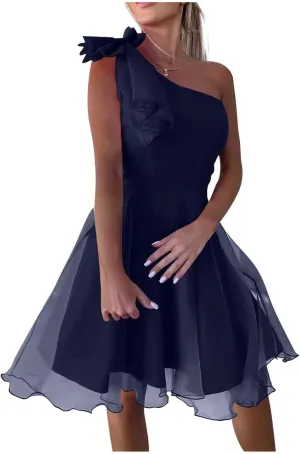 Women's 2025 Bohemian Summer Lace Mesh Solid One Shoulder Sleeveless Smocked Ruffle Tiered Beach Long Midi Dresses