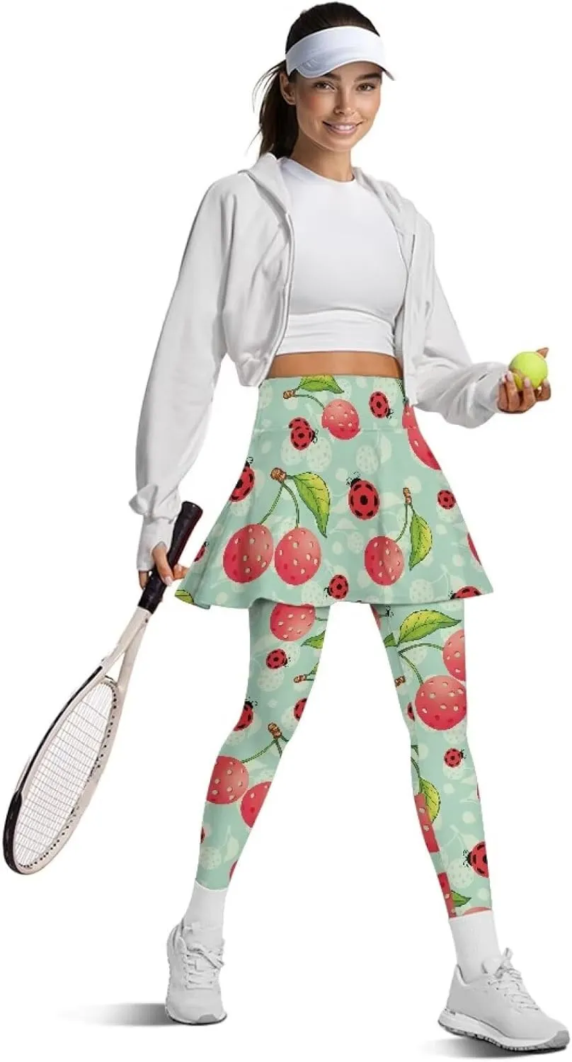 Women's Athletic Skirt with Leggings High Waisted Skort with Leggings Modest Leggings Attached Skirts Tennis Pants