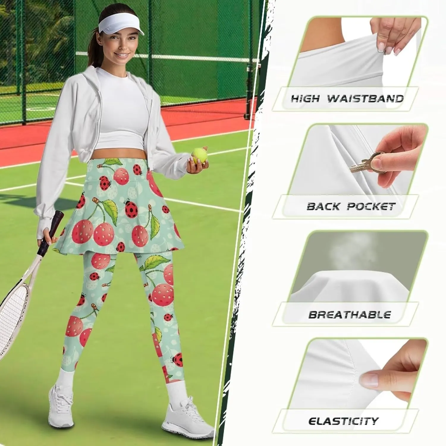 Women's Athletic Skirt with Leggings High Waisted Skort with Leggings Modest Leggings Attached Skirts Tennis Pants
