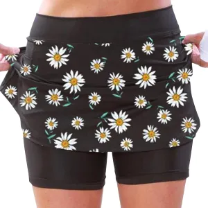 Women's Athletic Skorts Floral Printed Stretch Tummy Control Tight Tennis Skirts 2 in 1 Golf Gym Running Yoga Summer Shorts