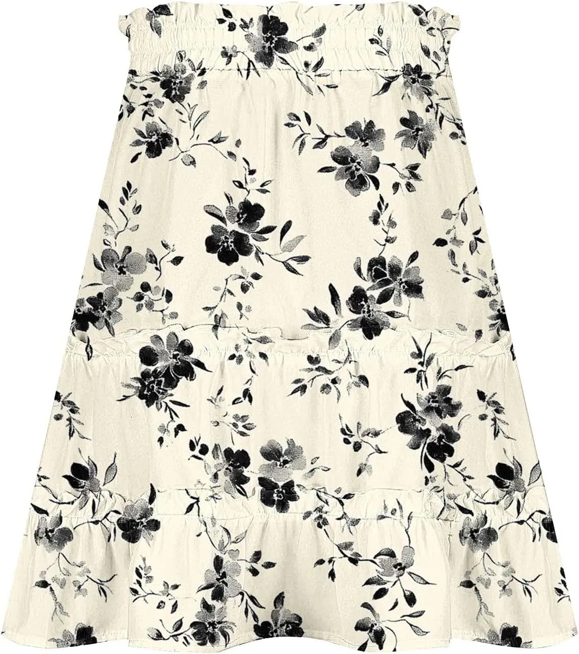 Womens Boho Floral Skirts Pleated Ruffle Tiered High Waisted Drawstring Summer Beach Vacation Mini Skirts