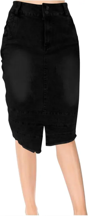 Women's Button Denim Skirts Wrap Bodycon Casual Skirt High Waisted Patchwork Stretch Cute Slit Jean Skirt