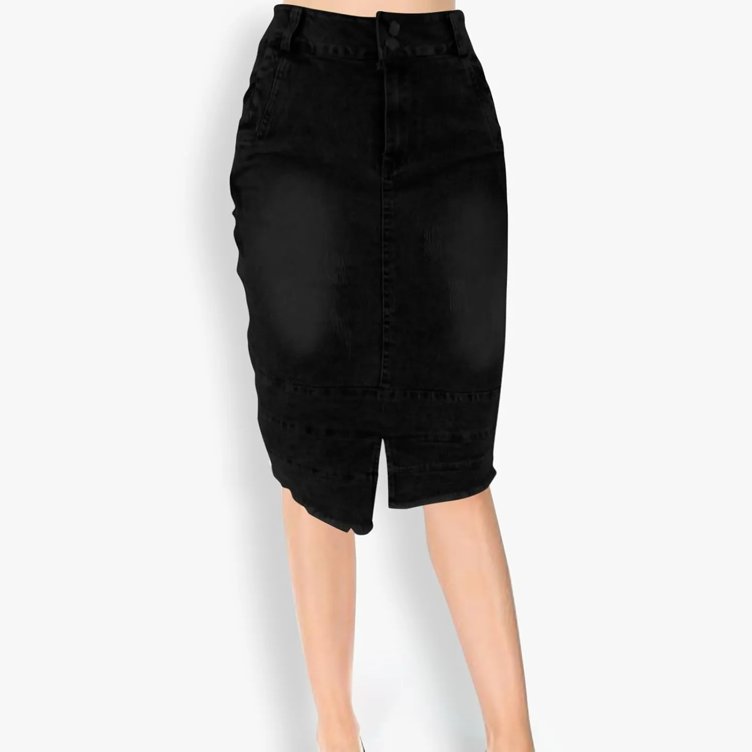 Women's Button Denim Skirts Wrap Bodycon Casual Skirt High Waisted Patchwork Stretch Cute Slit Jean Skirt