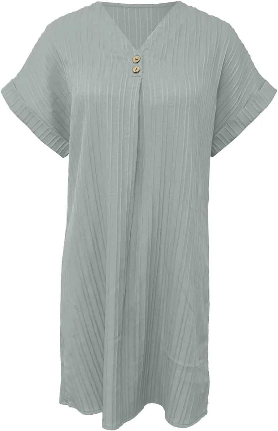 Womens Button Down Shirt Dress Summer Cotton Linen Dress V-Neck Mini Dress Casual Short Sleeve Loose Tunic Dresses