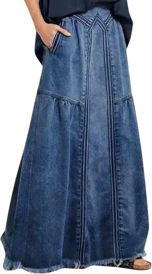 Women's Casual High Waist Denim Skirt Slim Fit A Line Jean Maxi Skirt Plus Size Sexy Mini Skirt