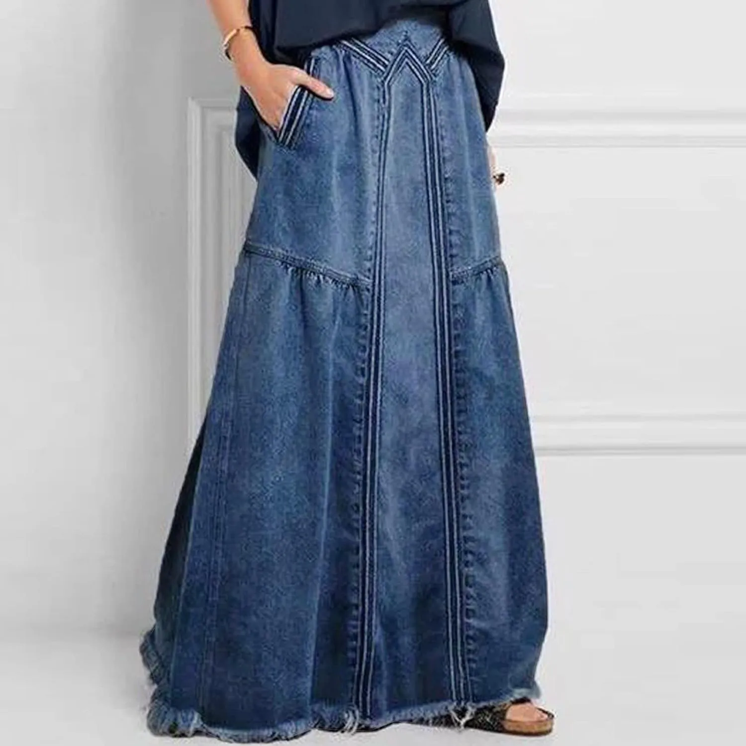 Women's Casual High Waist Denim Skirt Slim Fit A Line Jean Maxi Skirt Plus Size Sexy Mini Skirt