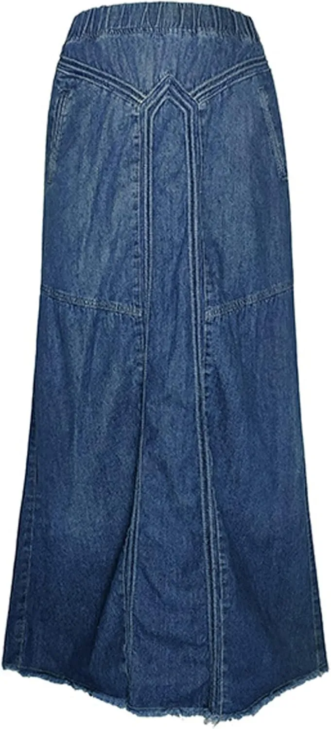 Women's Casual High Waist Denim Skirt Slim Fit A Line Jean Maxi Skirt Plus Size Sexy Mini Skirt