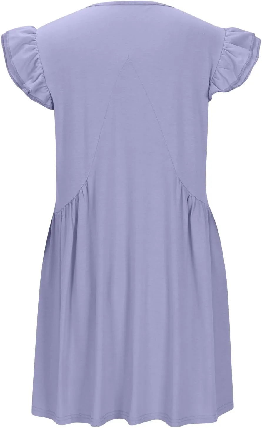Womens Casual Short Dress Flutter Short Sleeve Ruffle Dresses Trendy Flowy V-Neck Swing Dress A-Line Mini Sundress