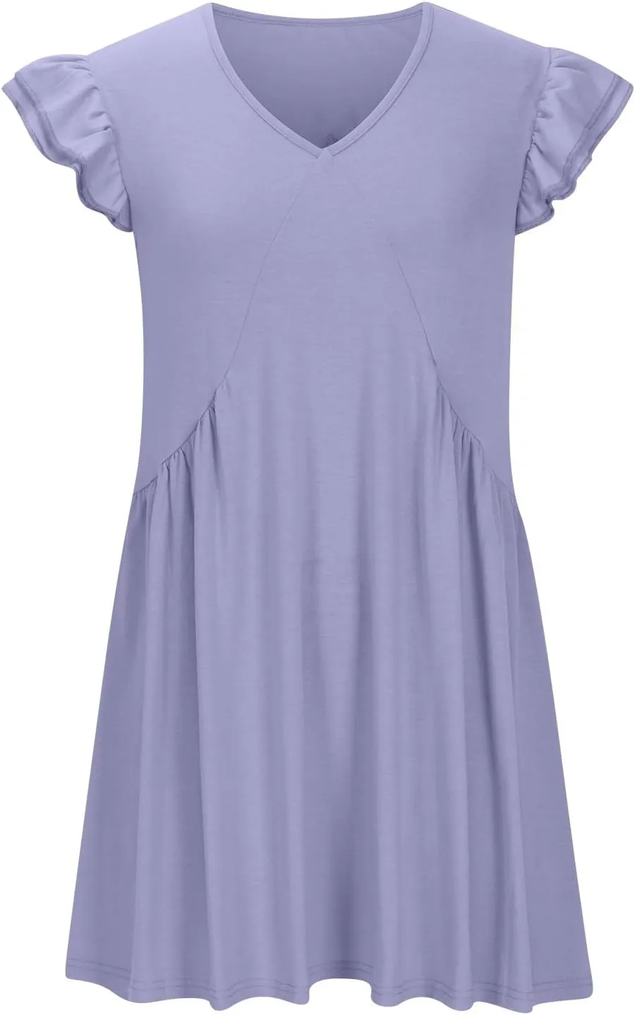Womens Casual Short Dress Flutter Short Sleeve Ruffle Dresses Trendy Flowy V-Neck Swing Dress A-Line Mini Sundress