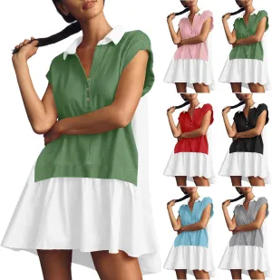 Women's Color Block Dress Button Down Short Sleeve Shirt Dress One Piece Summer Dresses Casual Loose Flowy Swing Dresses
