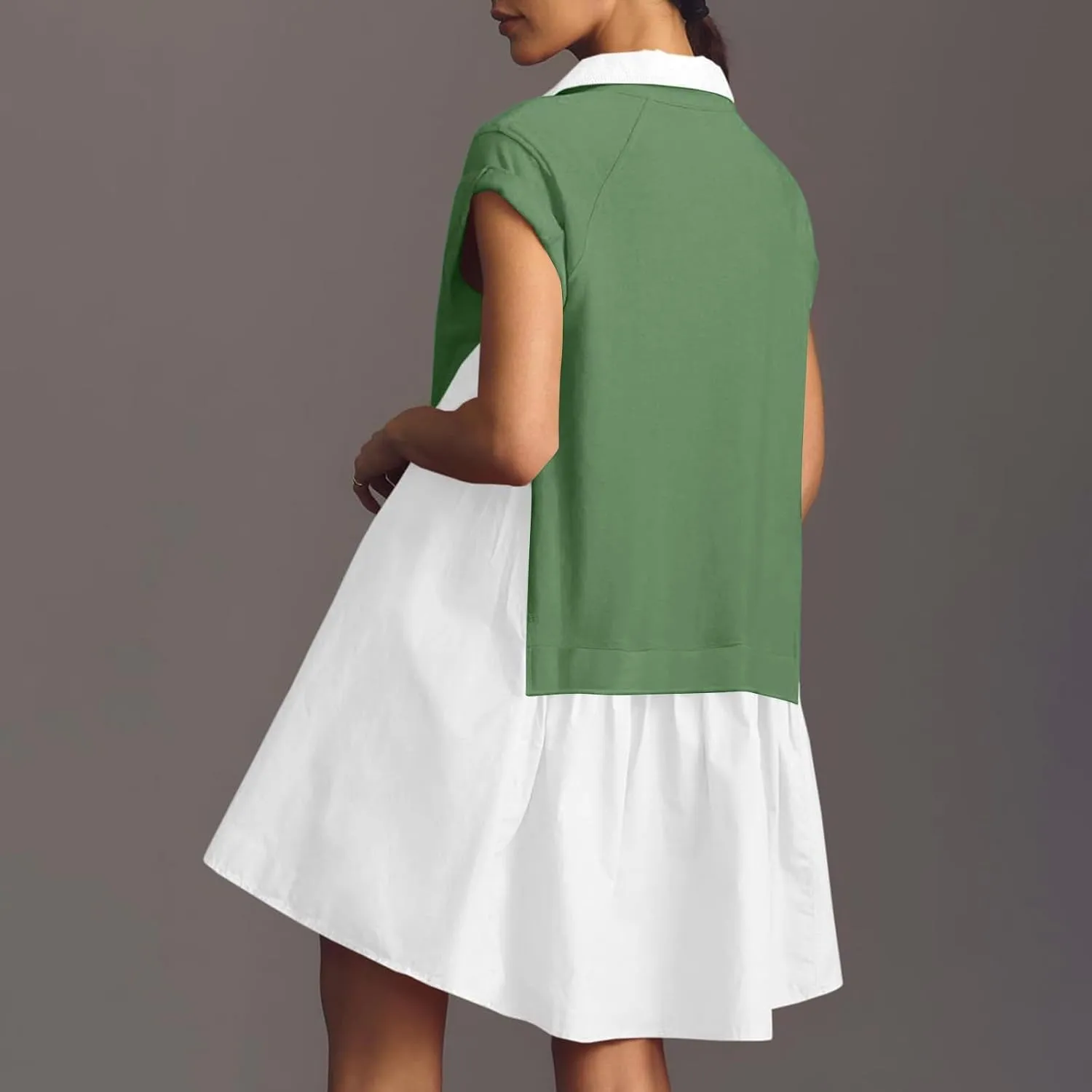 Women's Color Block Dress Button Down Short Sleeve Shirt Dress One Piece Summer Dresses Casual Loose Flowy Swing Dresses