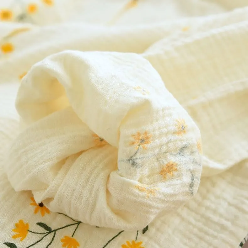 Womens Cotton Gauze Pajama Sets Muslin Pj Set Crew Neck Button Down Sleepwear 2 Piece Lounge Set