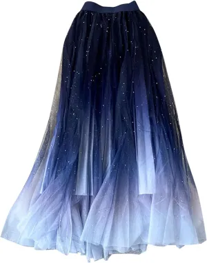 Women's High Waist Tulle Skirt A Line Mesh Midi Skirt Knee Length Pleated Skirt Long Tulle Skirt
