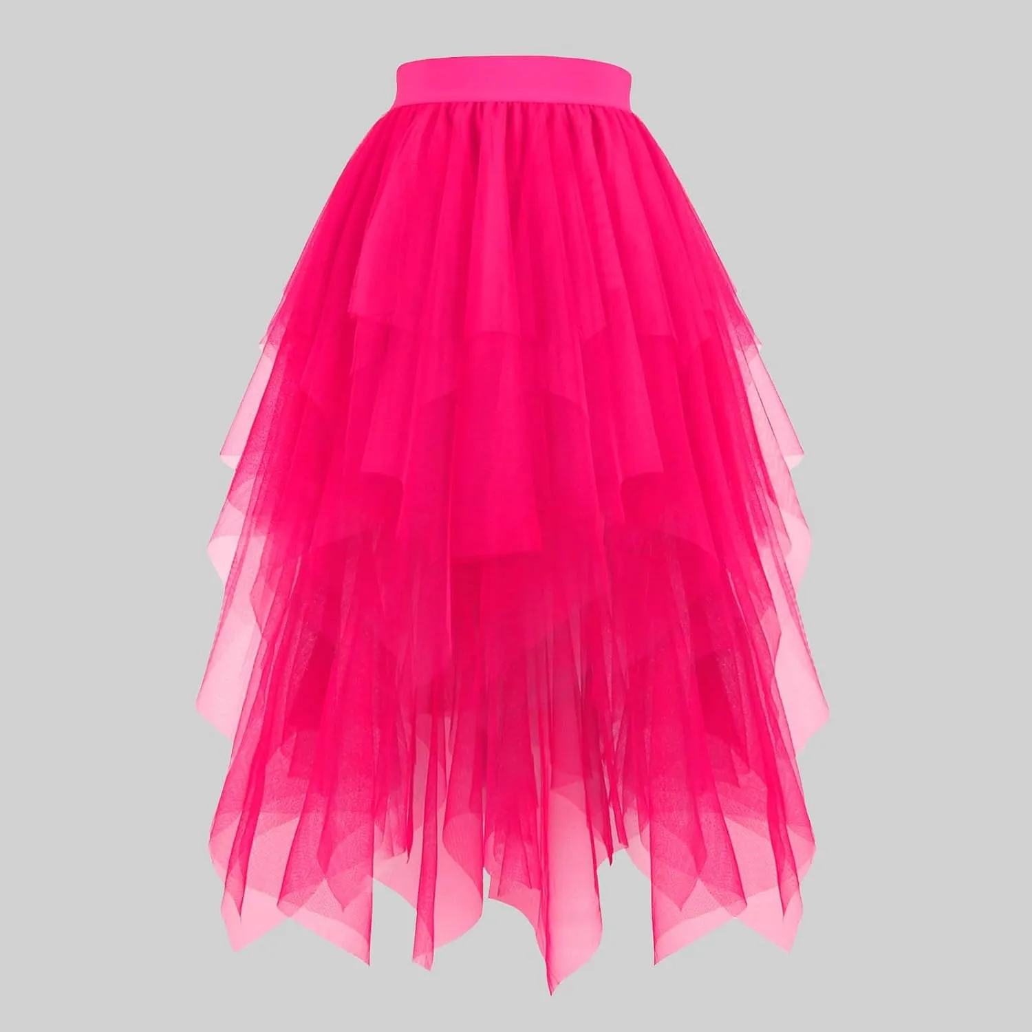 Women's High Waist Tulle Skirts High-Low Layered Puffy Fairy Skirts Flowy Irregular Mesh A-line Midi Tutu Skirt