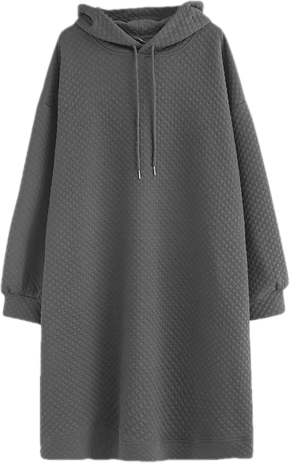 Women's Hooded Sweatshirt Dress Oversized Pullover Dresses Loose Fit Waffle Casual Hoodie Maxi Dress with Pockets