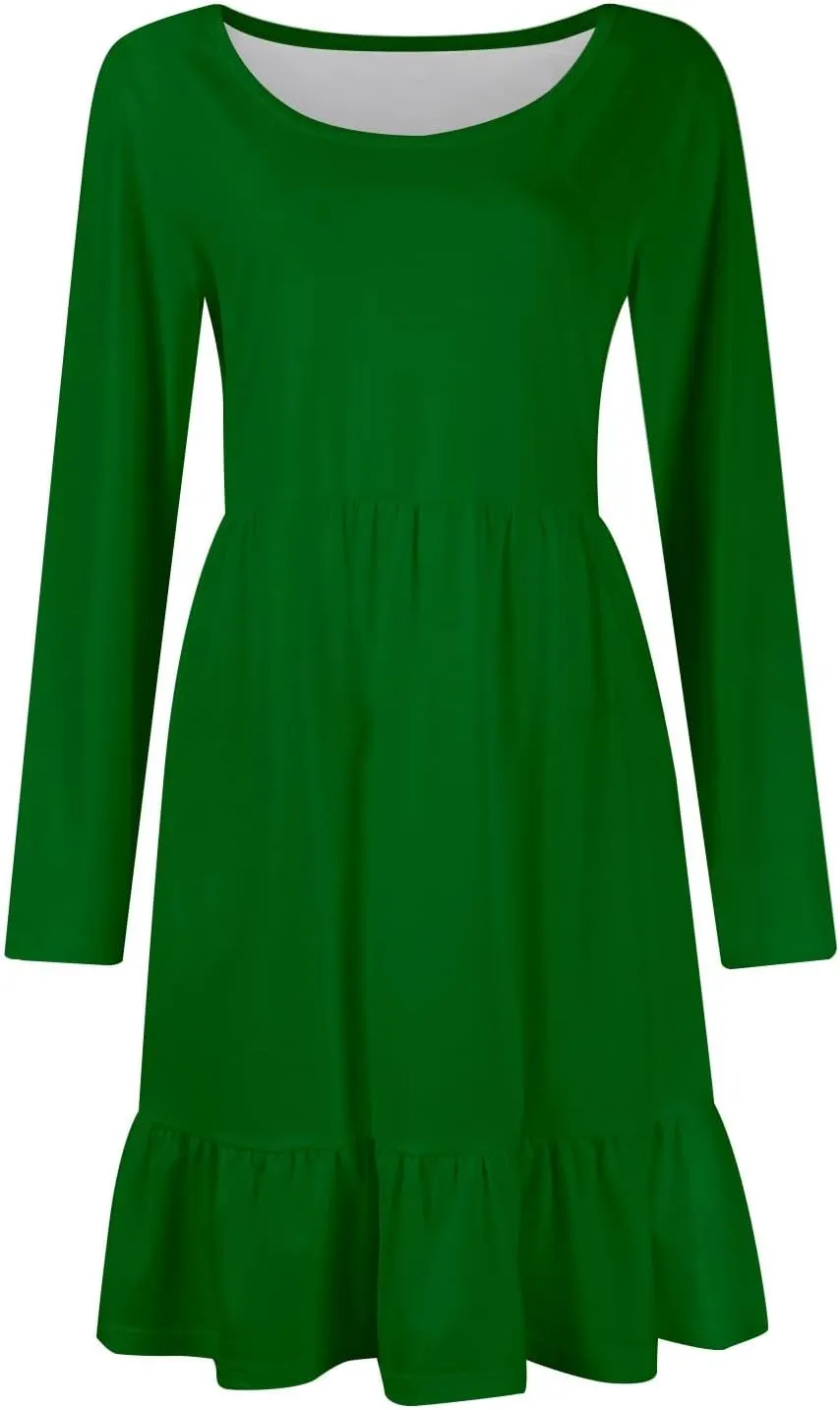 Womens Midi Dresses Trendy Long Sleeve A Line Dress Casual Plus Size Flowy Formal Elegant Floral Knee Length Dress