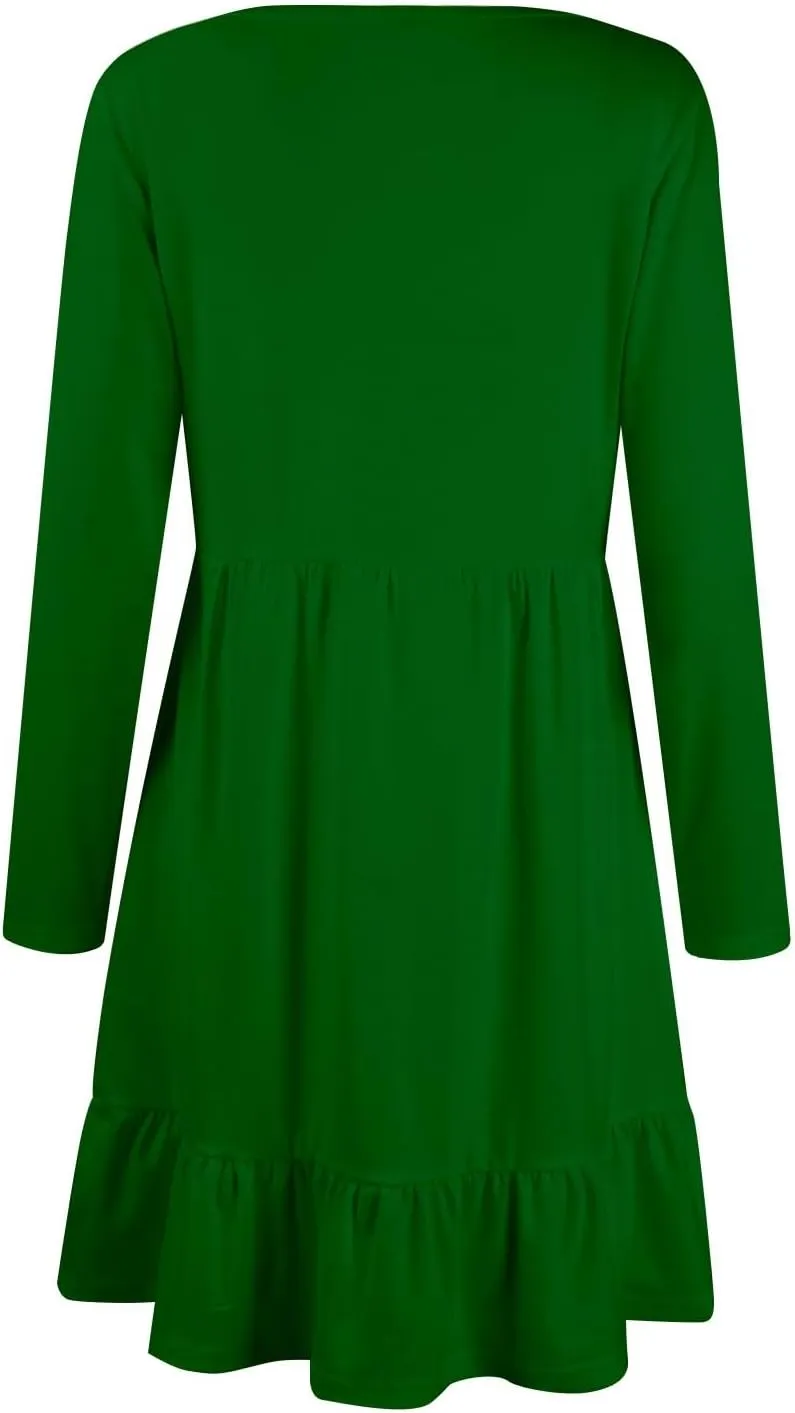 Womens Midi Dresses Trendy Long Sleeve A Line Dress Casual Plus Size Flowy Formal Elegant Floral Knee Length Dress
