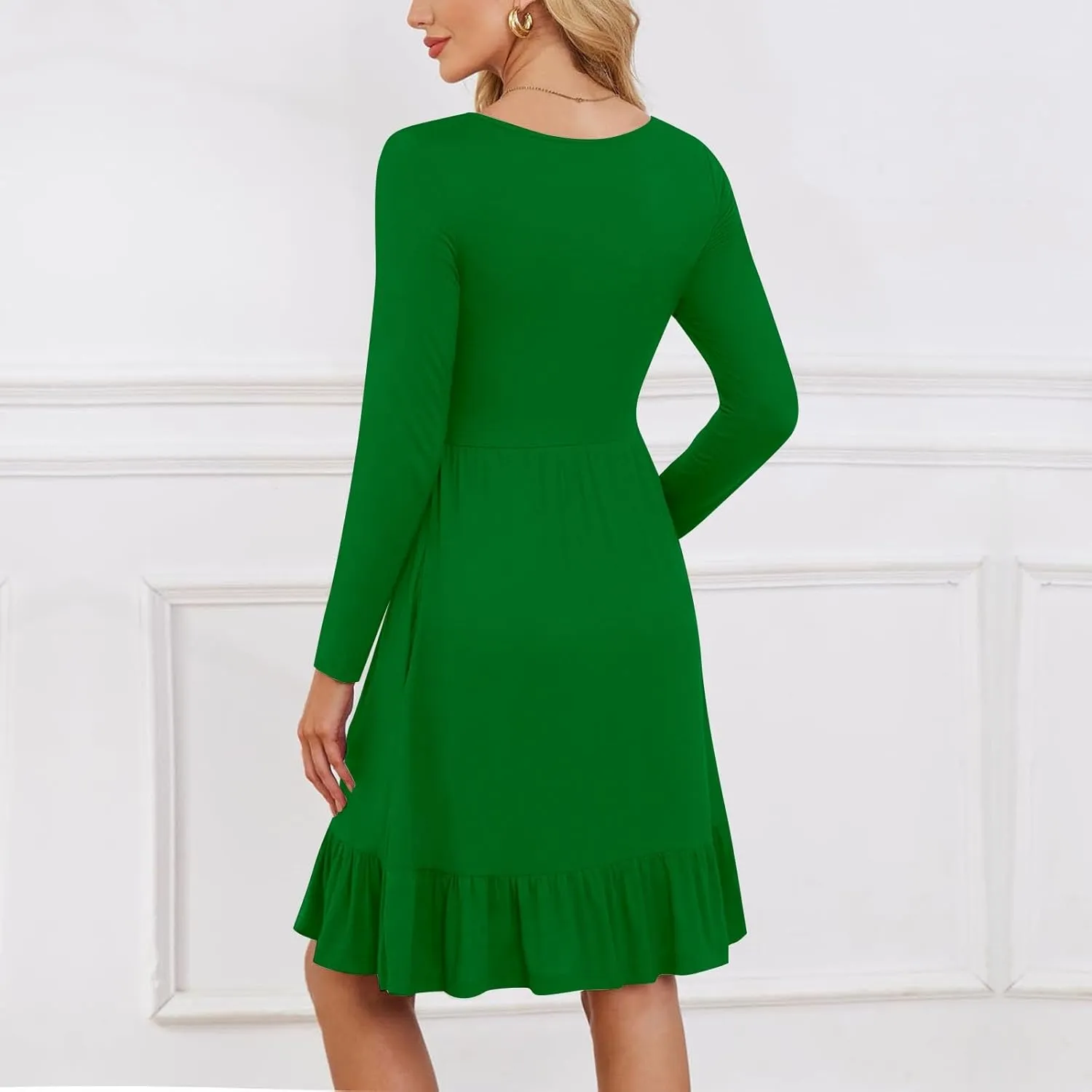 Womens Midi Dresses Trendy Long Sleeve A Line Dress Casual Plus Size Flowy Formal Elegant Floral Knee Length Dress