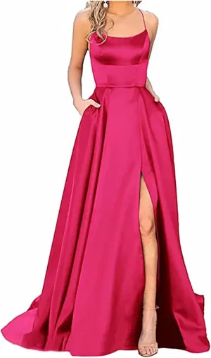 Women's Plus Size Chiffon Off Shoulder Formal Dress with Side Slit Spaghetti Straps Prom Dress Elegant Maxi Dress