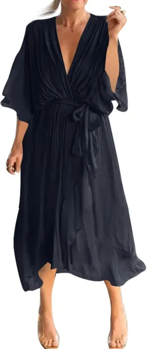 Women's Plus Size Dress Summer Casual Trendy Dress Solid Sexy V Short Sleeve Maxi Dresses Floral, S-5XL