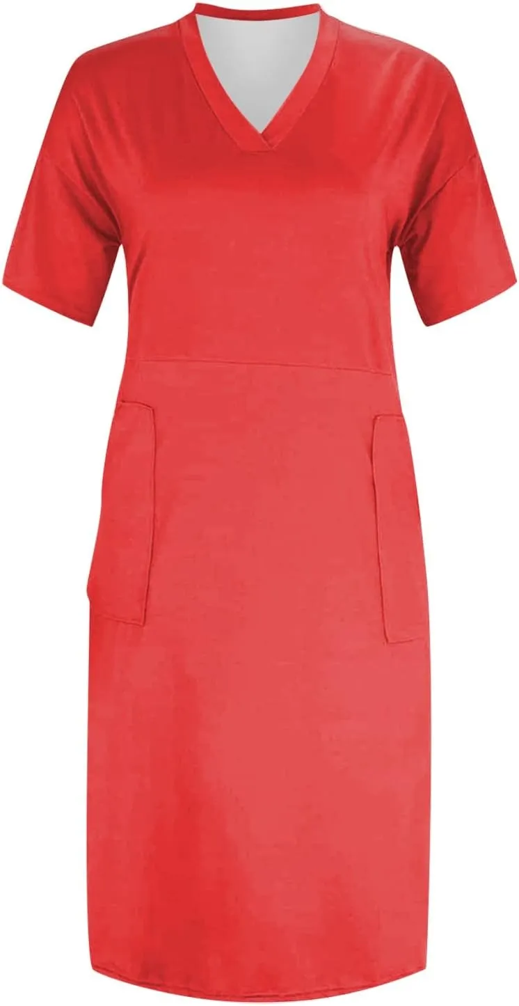 Women's Plus Size Tshirt Dress Short Sleeve Knee Length Soild Color Tshirt Dresses with Pockets, L-5XL
