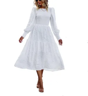 Women's Round Neck Long Sleeve Dress Solid Color Slit Ruffles Club Party Evening Dress