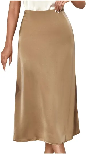 Women's Satin High Waisted Maxi Skirts Dressy Elegant Flared A-Line Long Skirts Trendy 2025 Summer New Casual Skirt