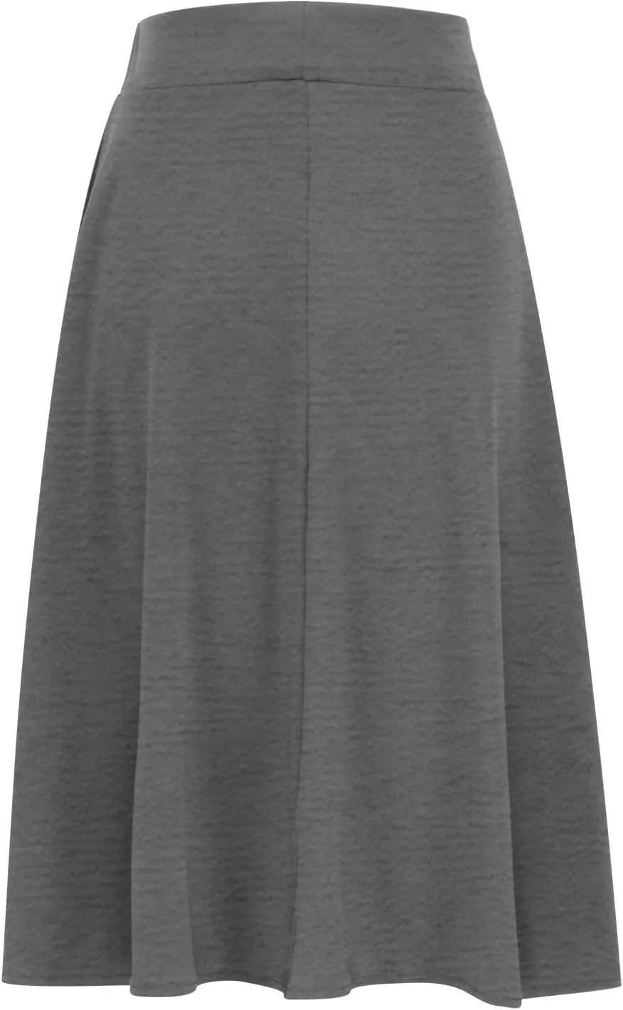 Women's Solid Color A-Line Skirts Elastic High Waist Flare Work Midi Skirts Knee Length Stretchy Skirts Dress