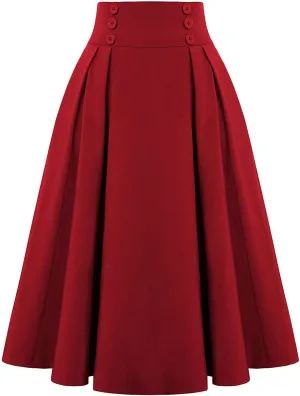 Women's Solid Color Pleated Flare High Rise Vintage Maxi Skirt Flowy Skirt High Waist Summer Skirt 2023 Robe Sweet