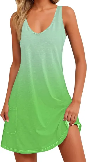 Women's Summer Dresses 2025 Beach Casual Sleeveless Floral Print Boho Tank Dress V Neck Ruffle Dresses