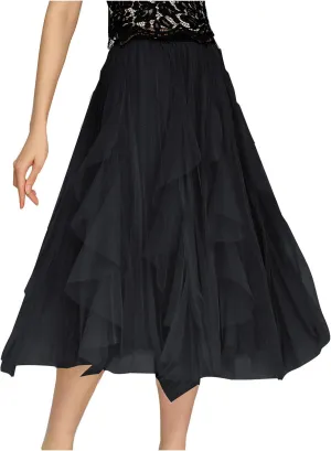 Women's Tulle Skirt High Low Asymmetrical A-Line Fairy Elastic High Waist Mesh Layered Pleated Long Midi Skirts