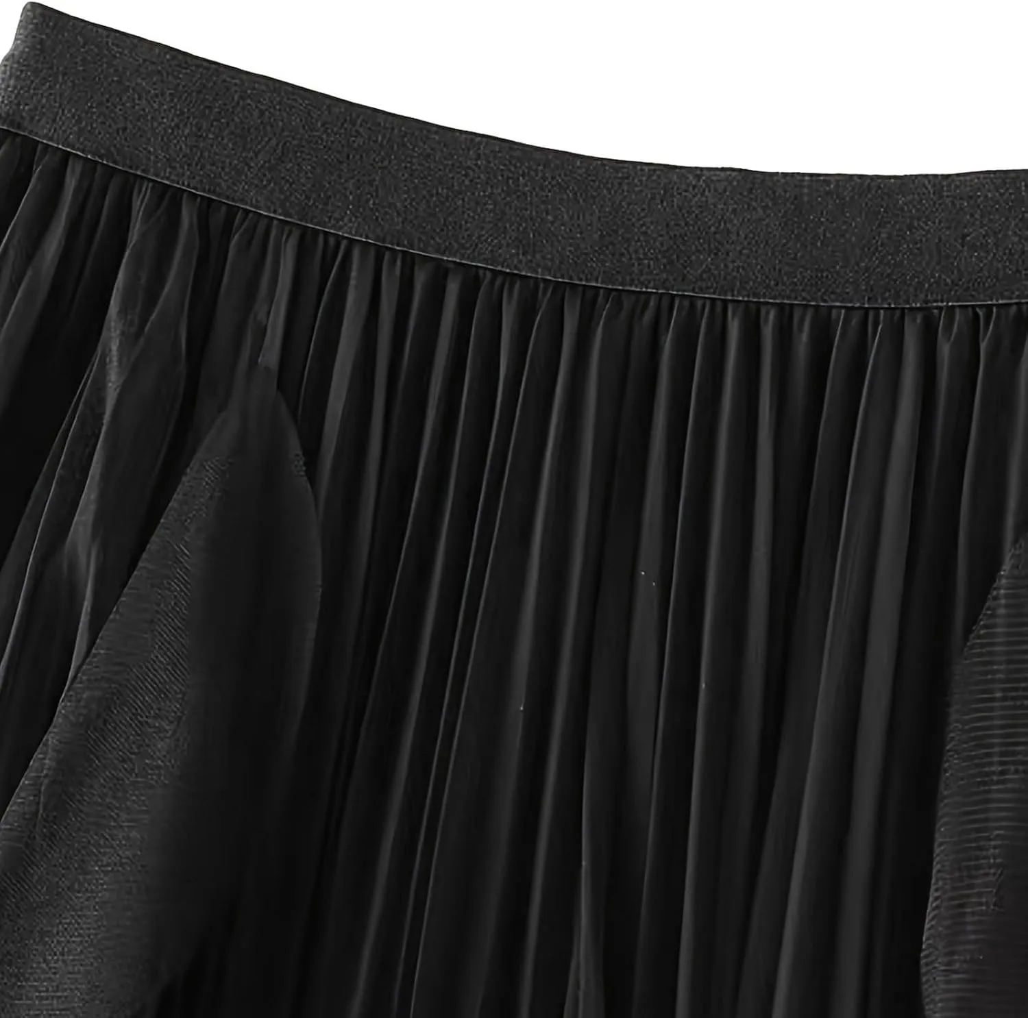 Women's Tulle Skirt High Low Asymmetrical A-Line Fairy Elastic High Waist Mesh Layered Pleated Long Midi Skirts