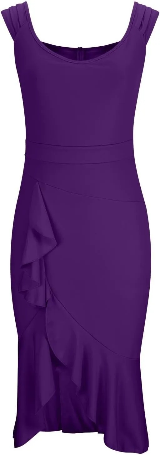 Womens V-Neck Midi Dress Solid Color Elegant Off Shoulder Blouson Dress Ruffle Sheath Dress Sexy Party Prom Dress