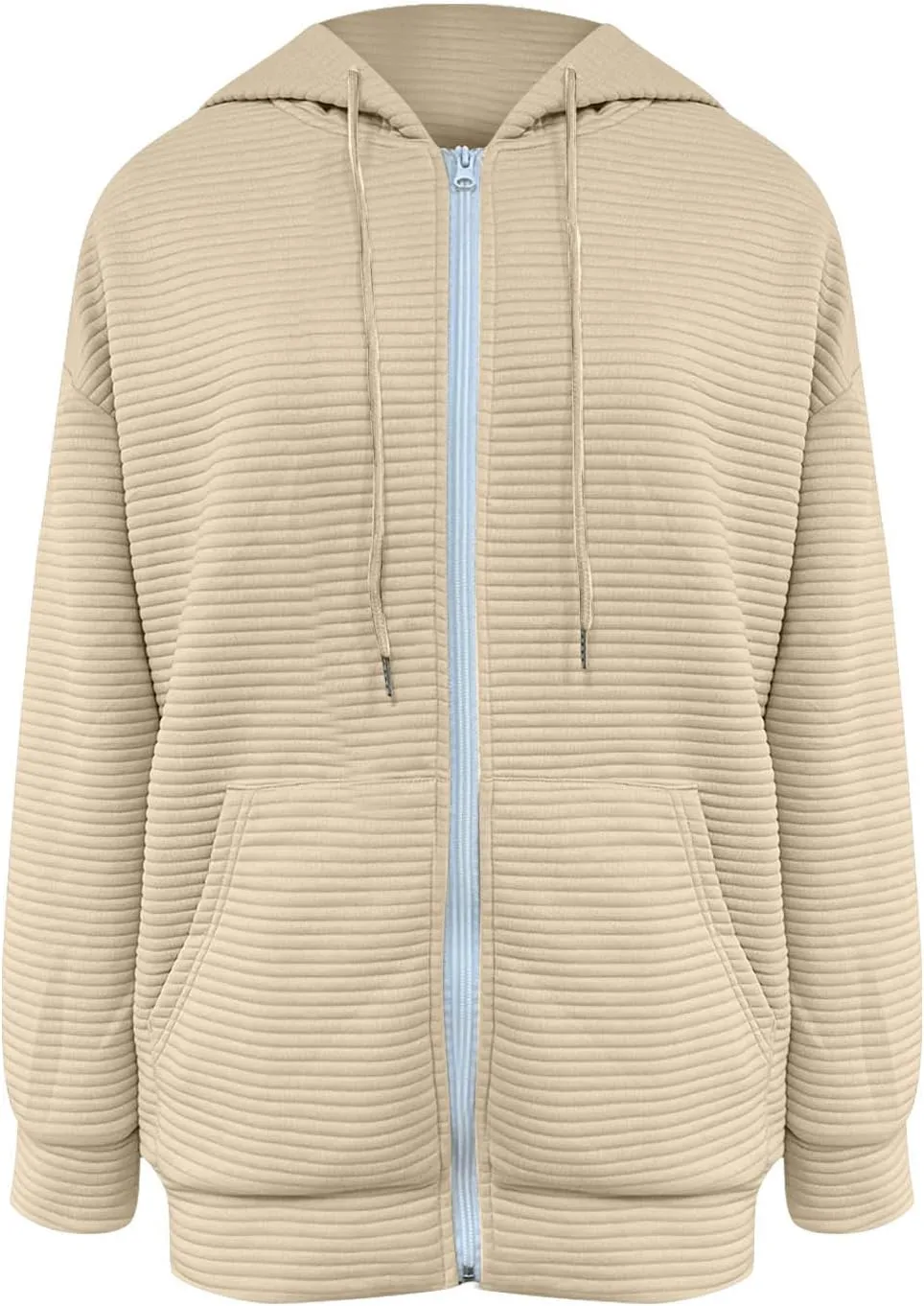 Womens Waffle Knit Hooded Jackets Full Zip Drawstring Hoodies Pullover Oversized Sweatshirt Trendy Fall Outfits