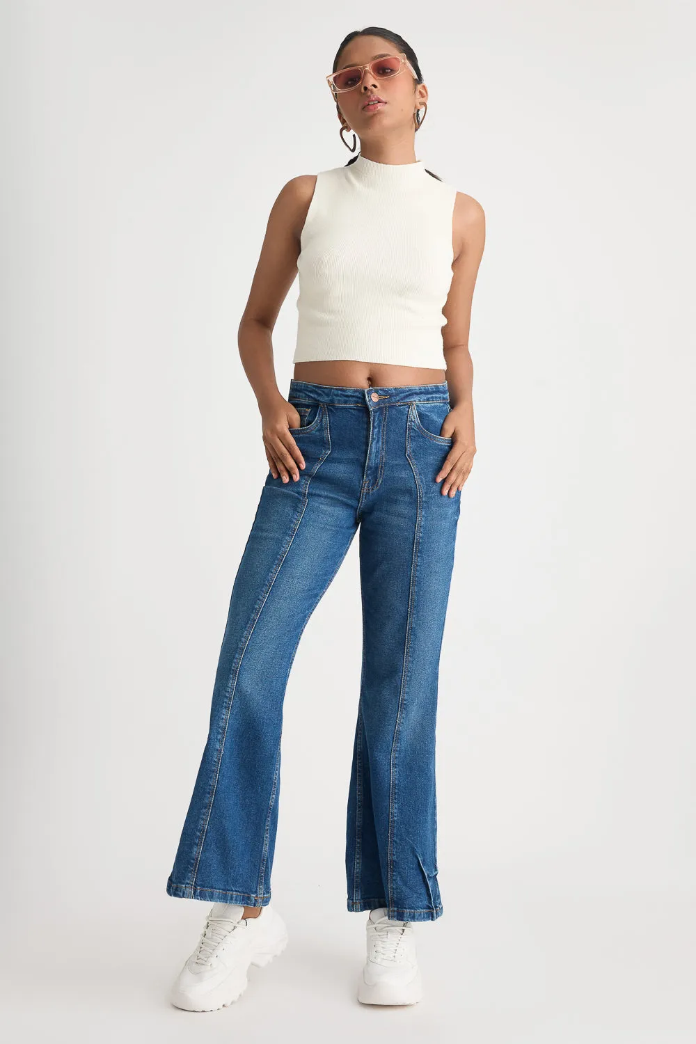 Wrapped Seam Washed Bootcut Jeans