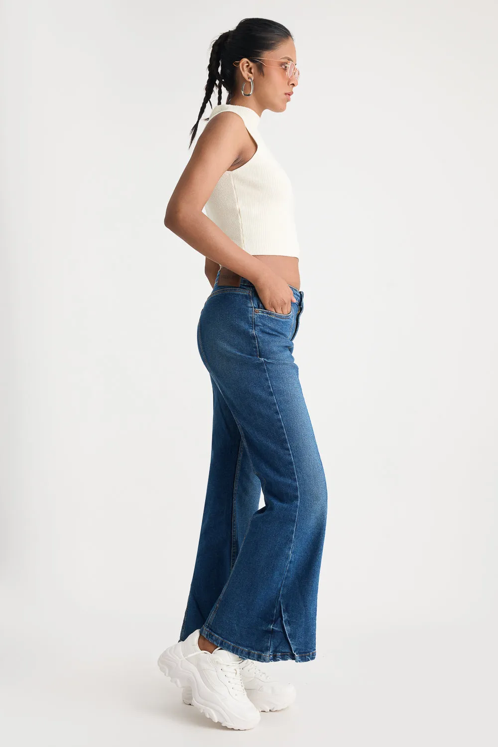 Wrapped Seam Washed Bootcut Jeans