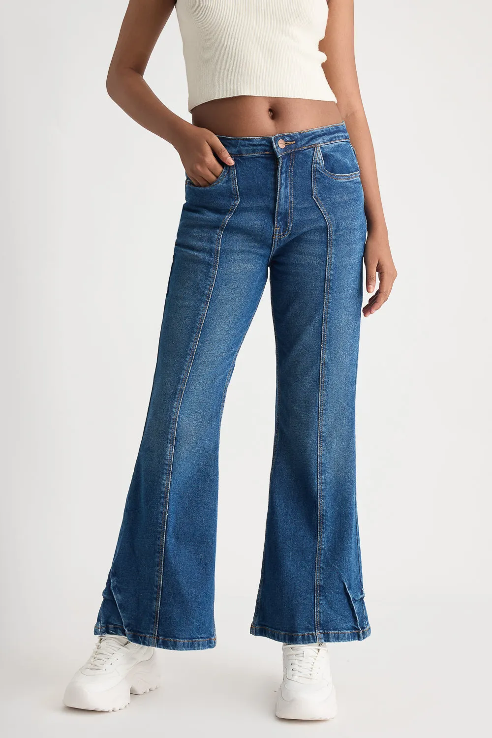 Wrapped Seam Washed Bootcut Jeans