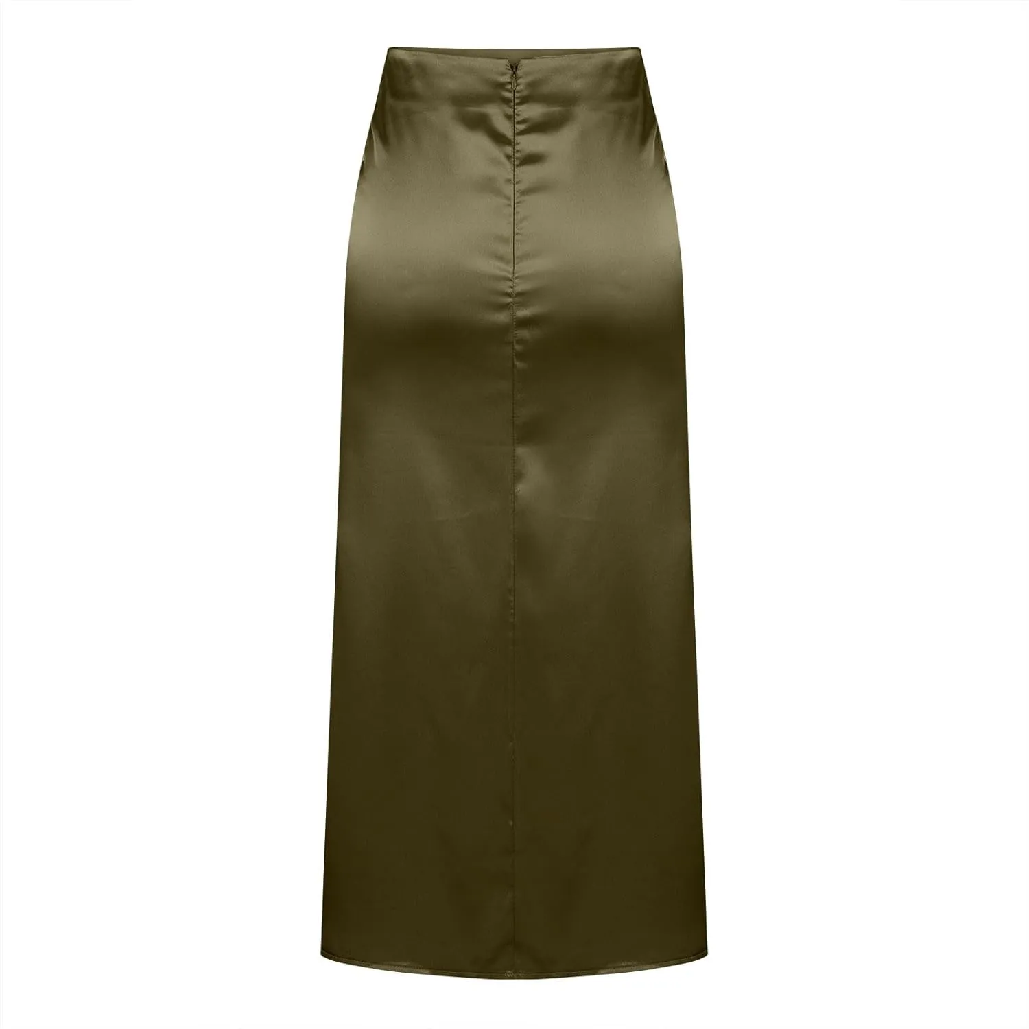 Xiaojmake Satin Skirts for Women Trendy High Waisted Waistband Flared Casual A Line Midi Skirt Zipper Elegant Work Skirts
