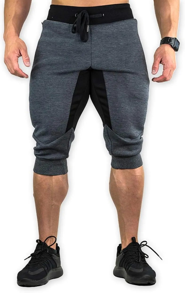 YSENTO Men's Cotton Casual 3/4 Jogger Running Capri Pants Below Knee Gym Workout Shorts Zipper Pockets